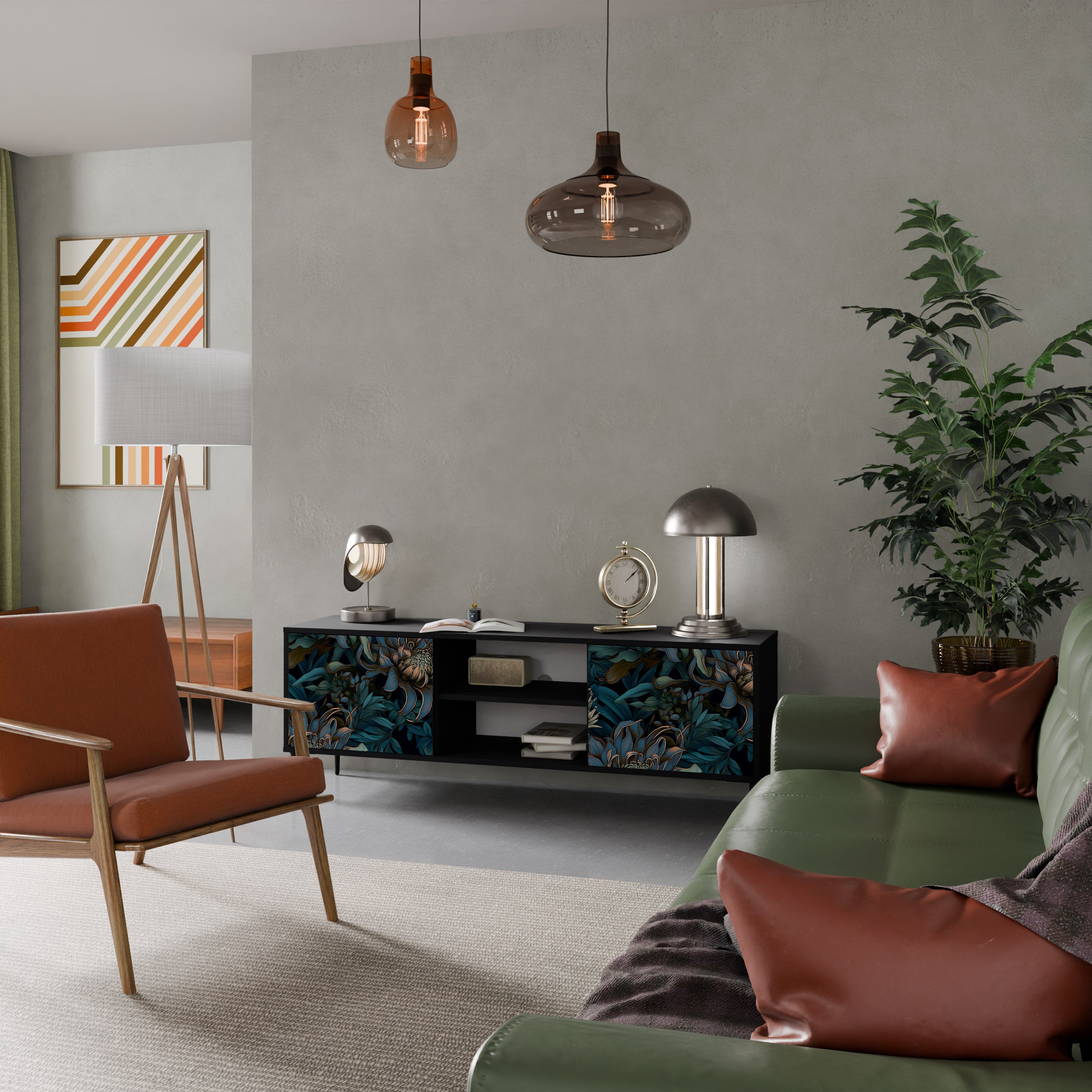TWILIGHT BLOOM 2-dörrars TV-bänk i svart finish