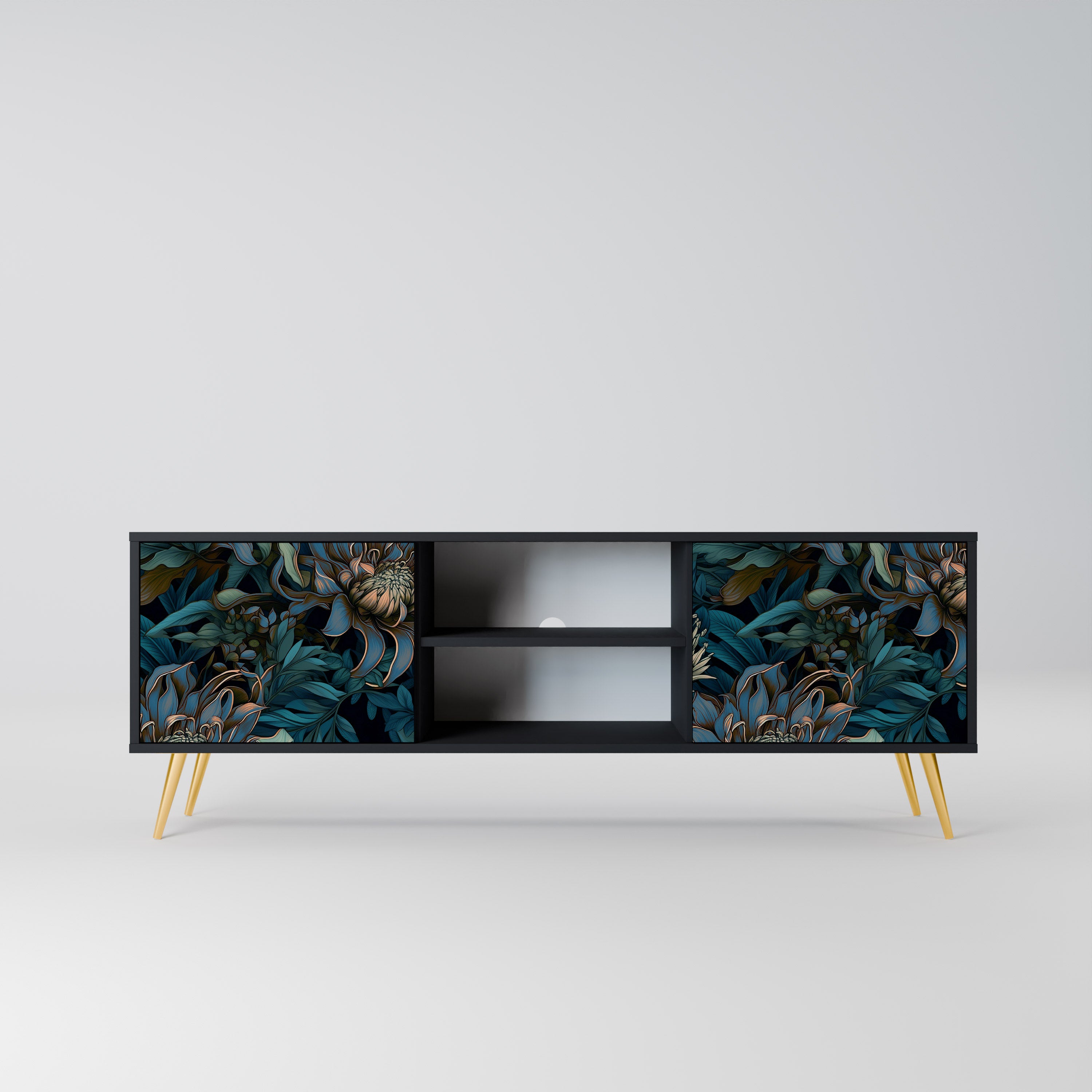 TWILIGHT BLOOM 2-dörrars TV-bänk i svart finish