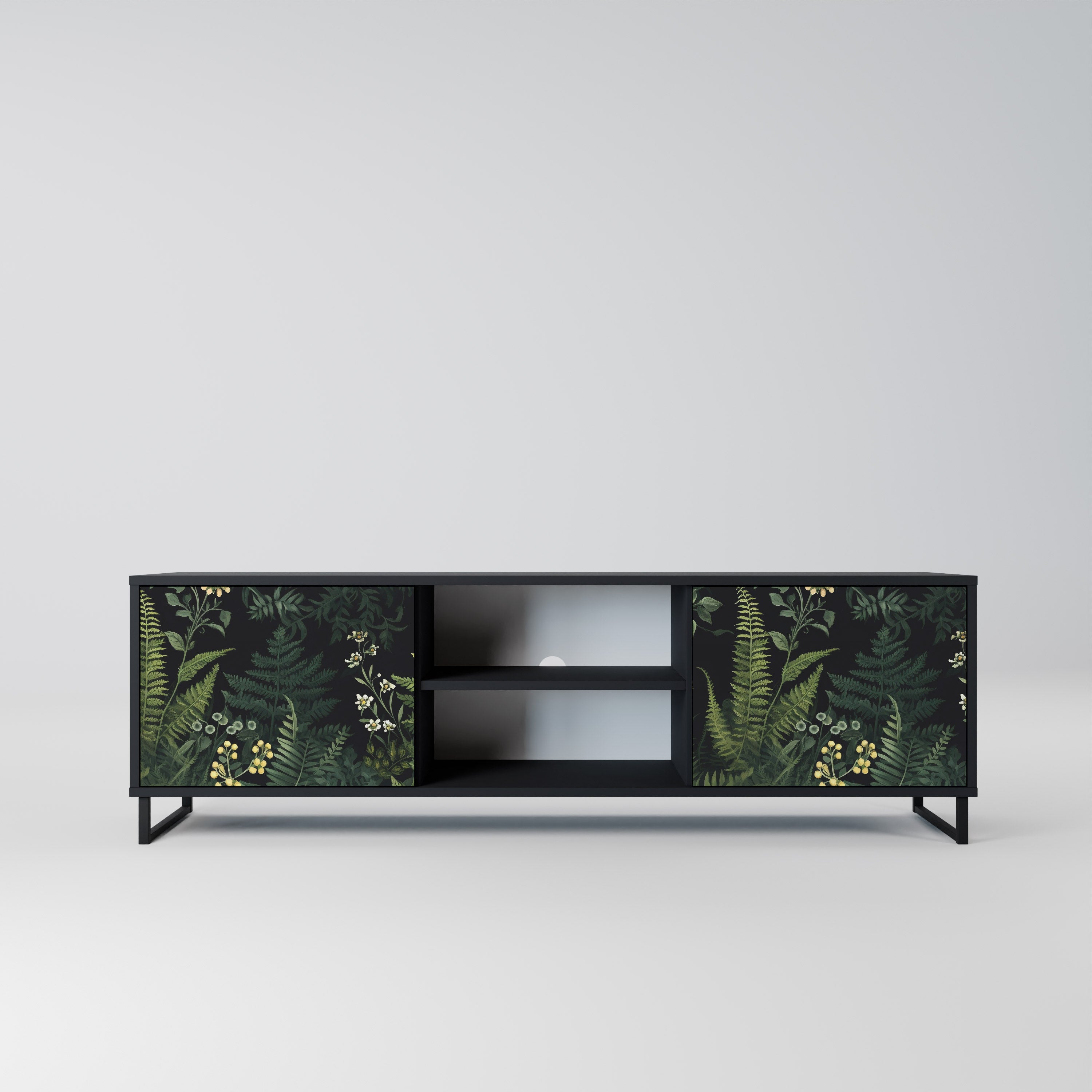 FERN FLOWERS 2-dörrars TV-bänk i svart finish