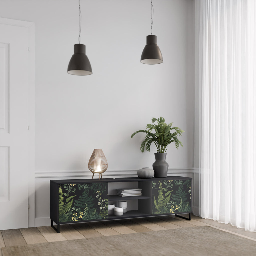 FERN FLOWERS 2-dörrars TV-bänk i svart finish