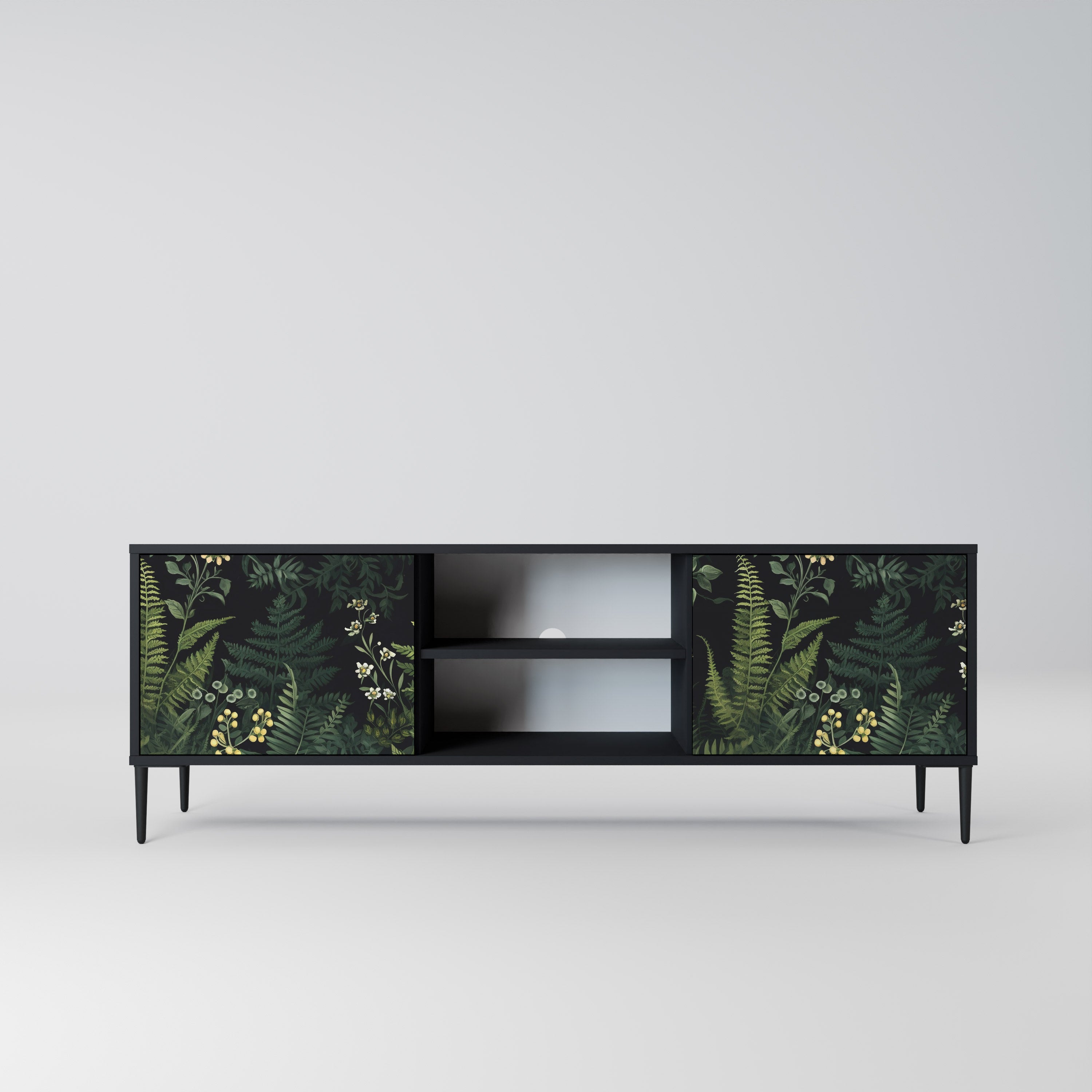 FERN FLOWERS 2-dörrars TV-bänk i svart finish