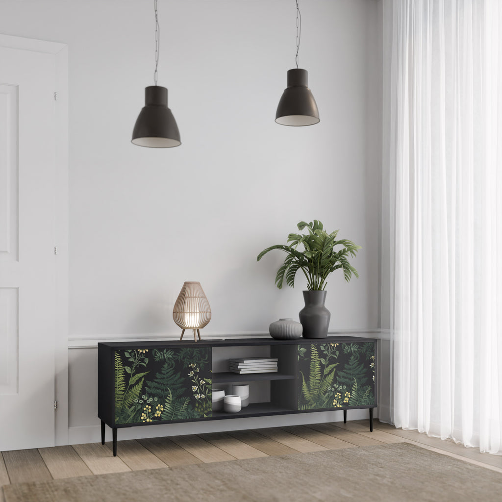 FERN FLOWERS 2-dörrars TV-bänk i svart finish