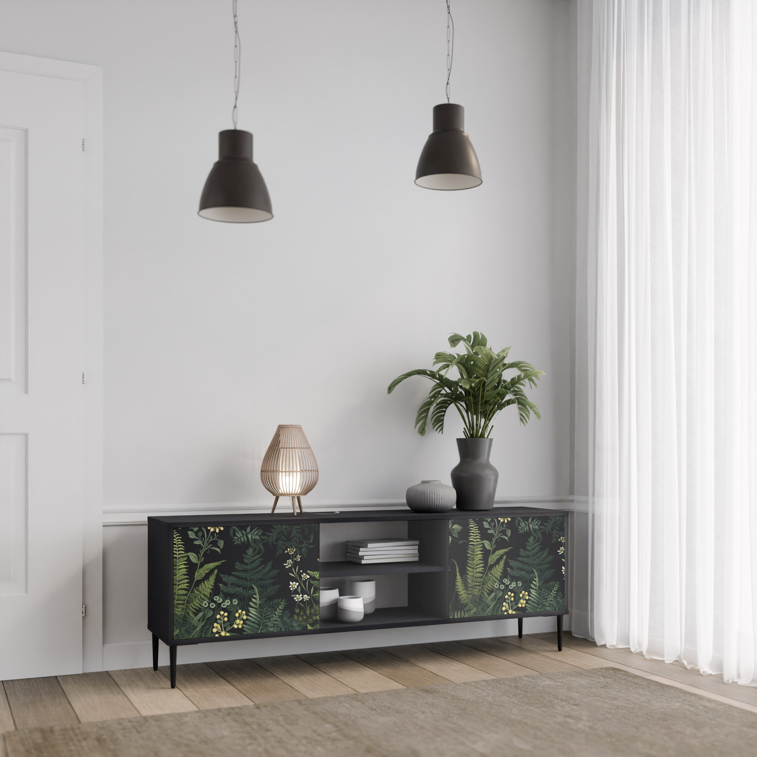 FERN FLOWERS 2-dörrars TV-bänk i svart finish