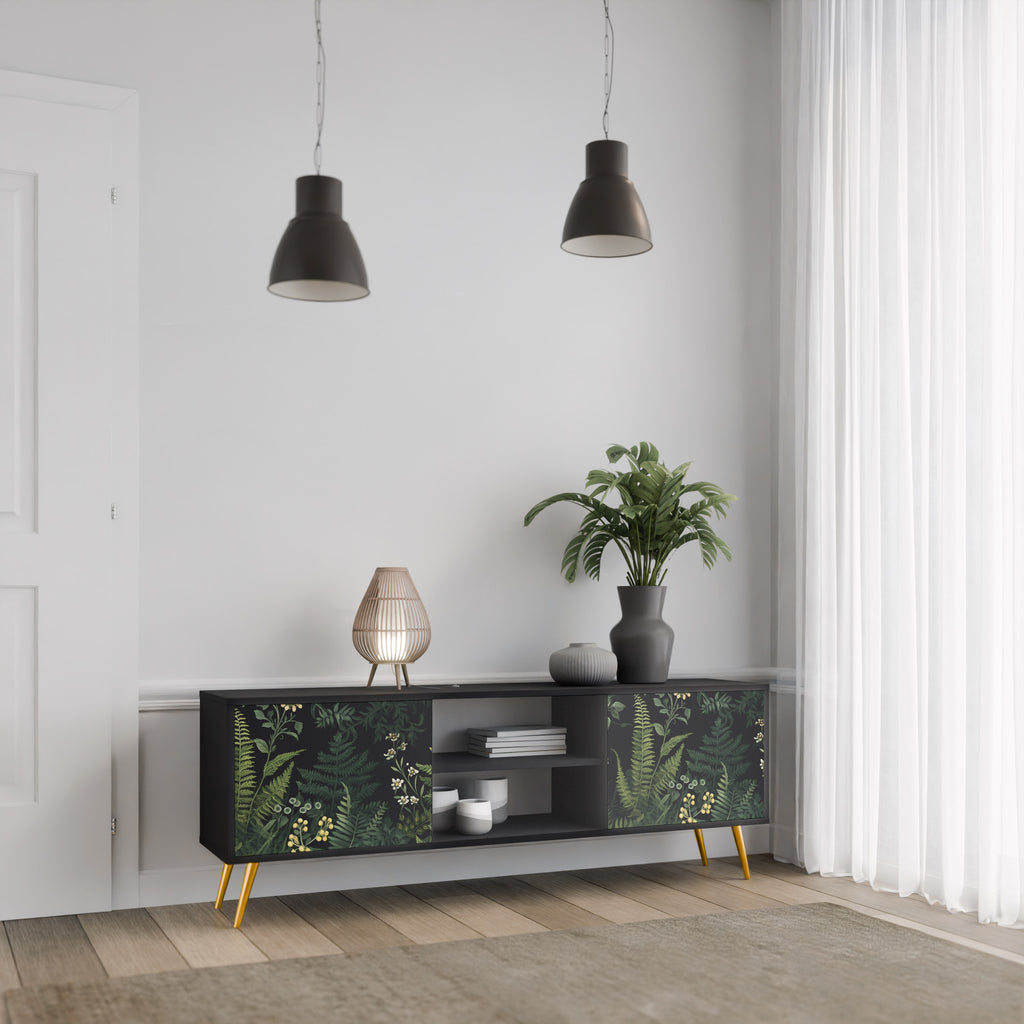 FERN FLOWERS 2-dörrars TV-bänk i svart finish