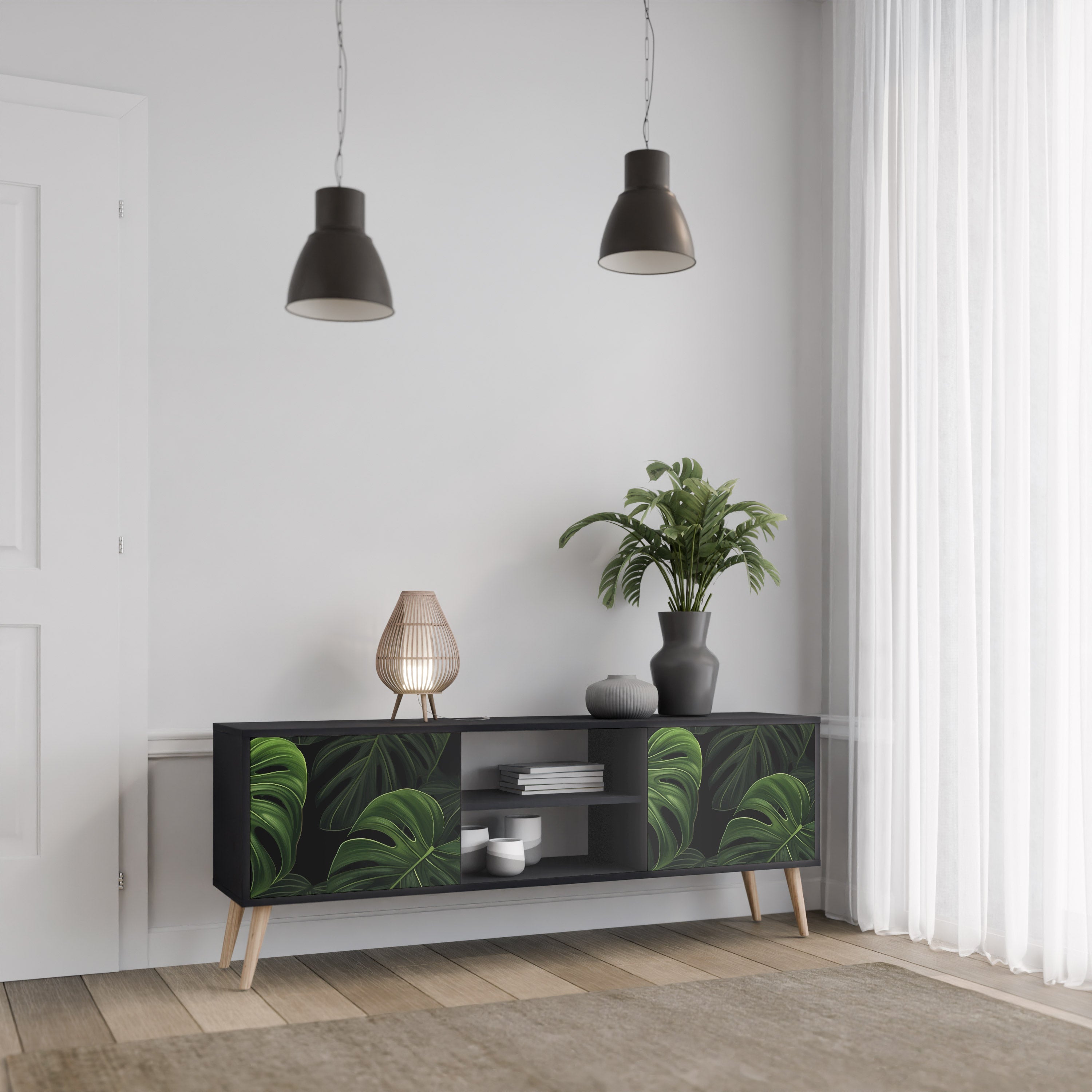 INFINITE MONSTERA 2-dörrars TV-bänk i svart finish