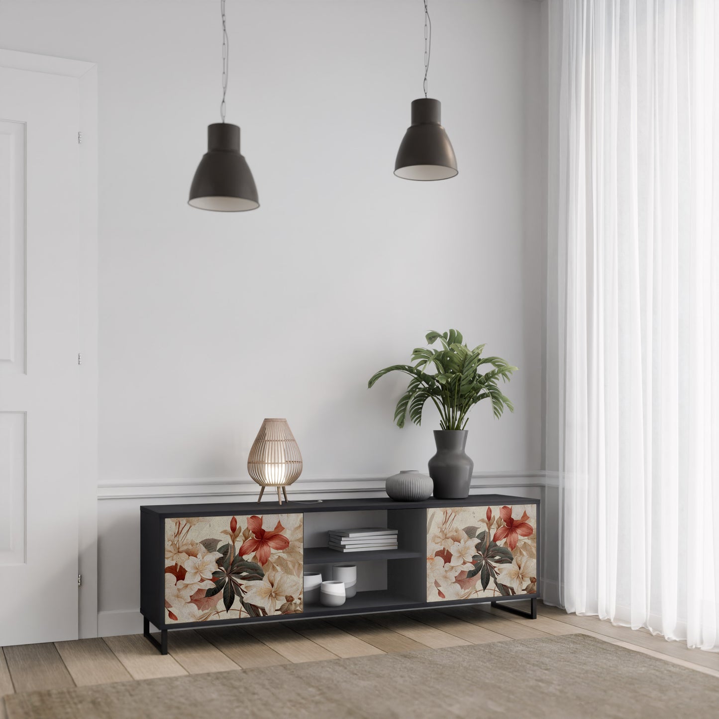 PETAL HARMONY 2-dörrars TV-bänk i svart finish