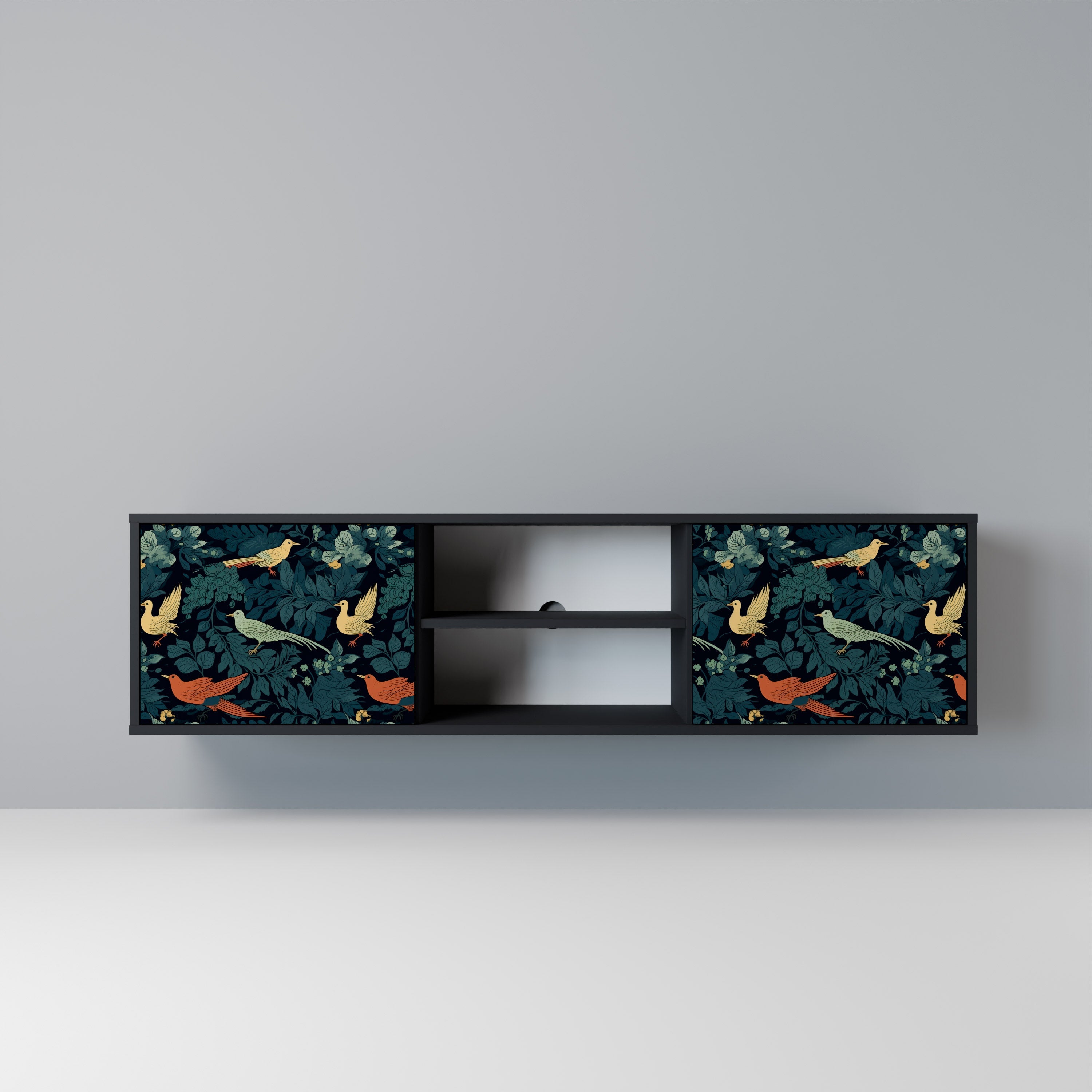 FOWL ORNAMENT 2-dörrars TV-bänk i svart finish