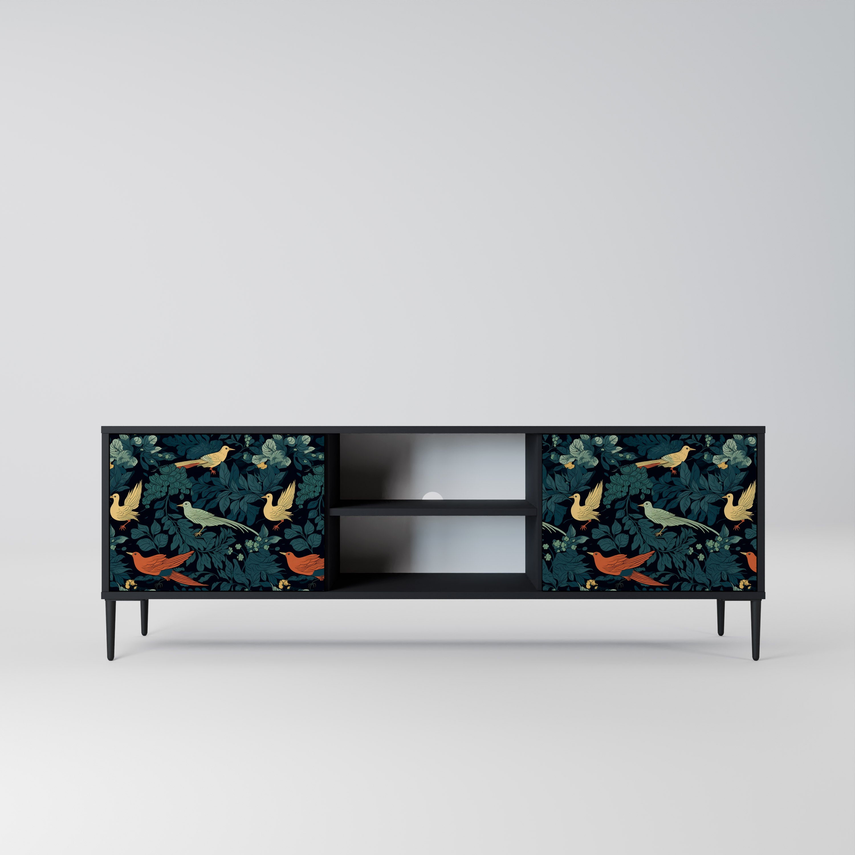 FOWL ORNAMENT 2-dörrars TV-bänk i svart finish
