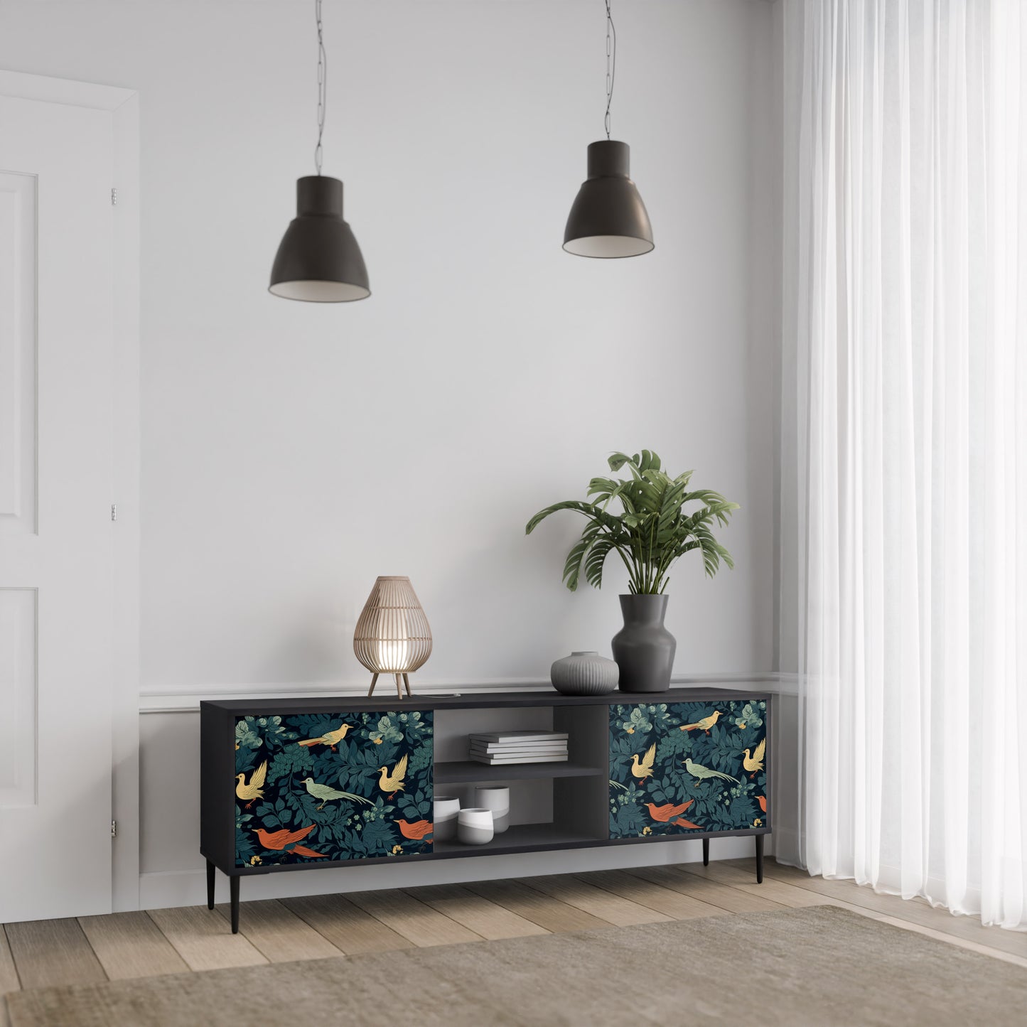 FOWL ORNAMENT 2-dörrars TV-bänk i svart finish