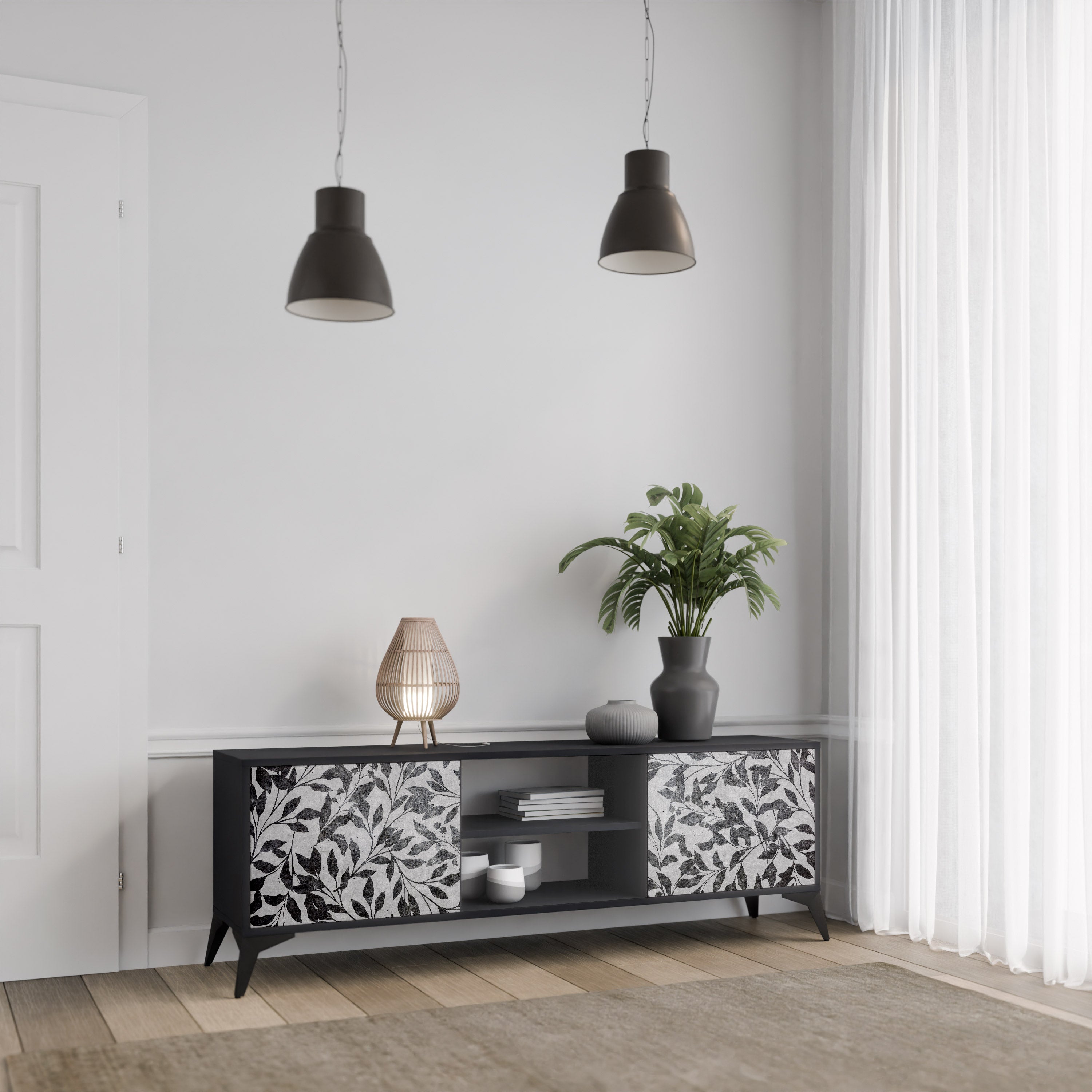 CHARCOAL SPROUT 2-dörrars TV-bänk i svart finish