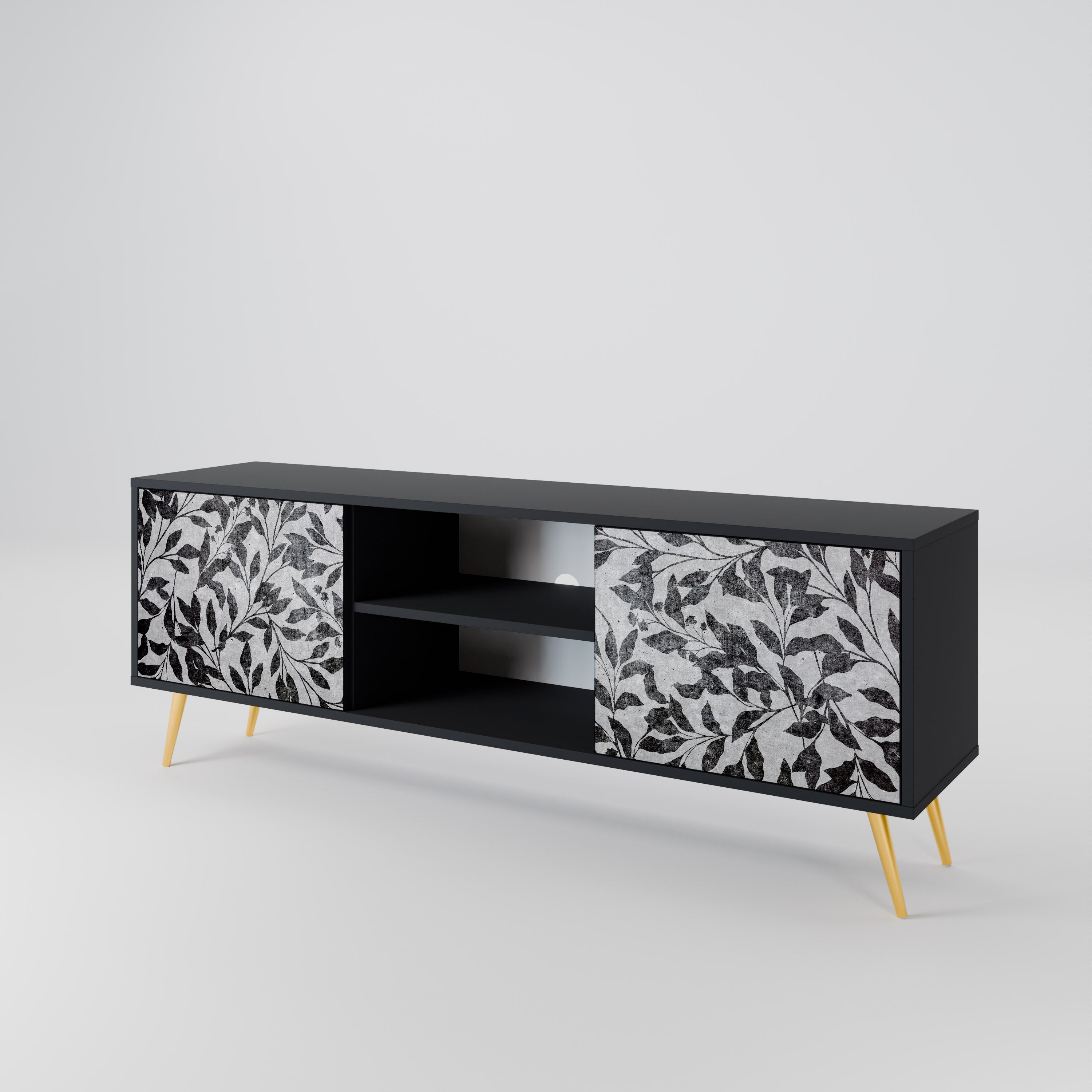 CHARCOAL SPROUT 2-dörrars TV-bänk i svart finish