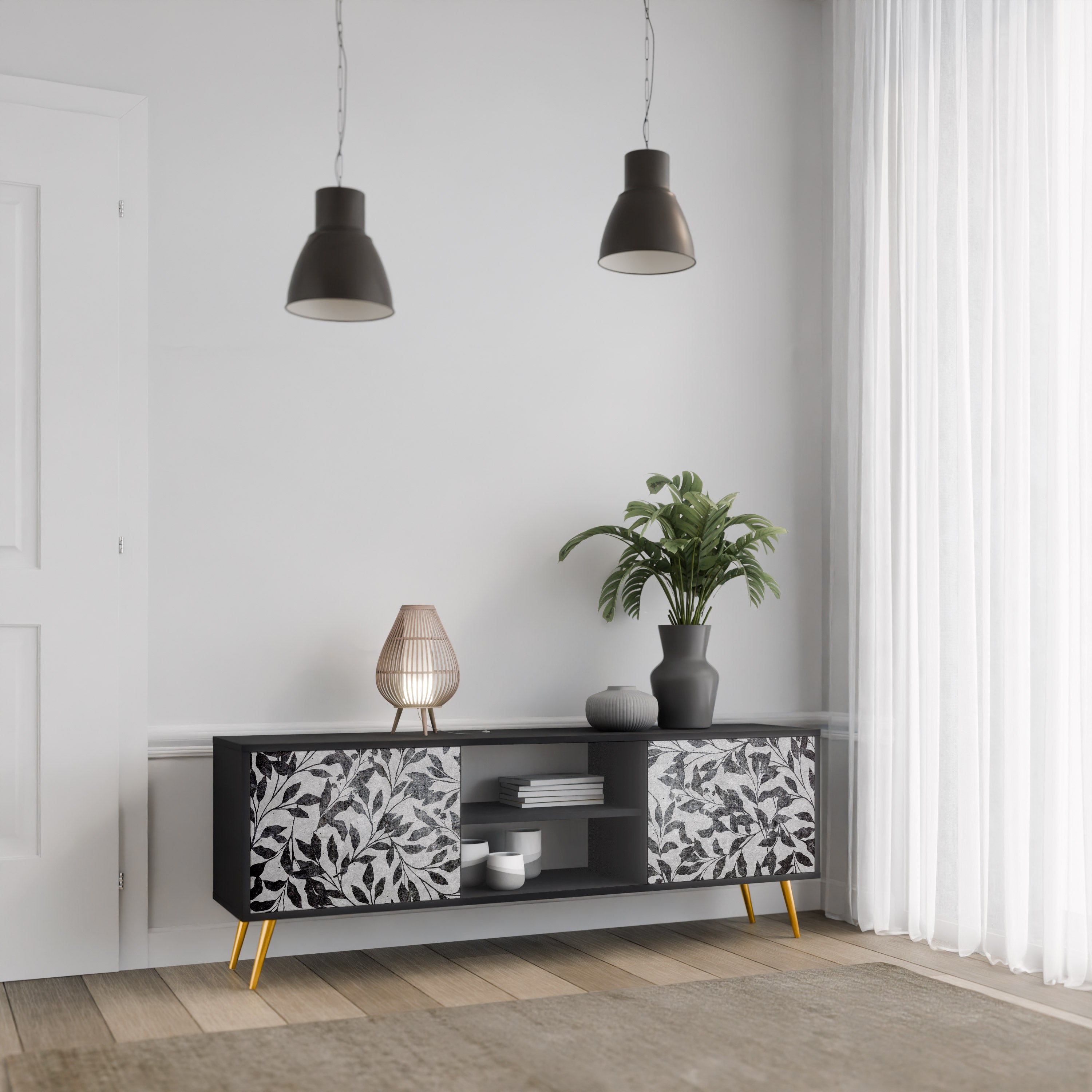 CHARCOAL SPROUT 2-dörrars TV-bänk i svart finish