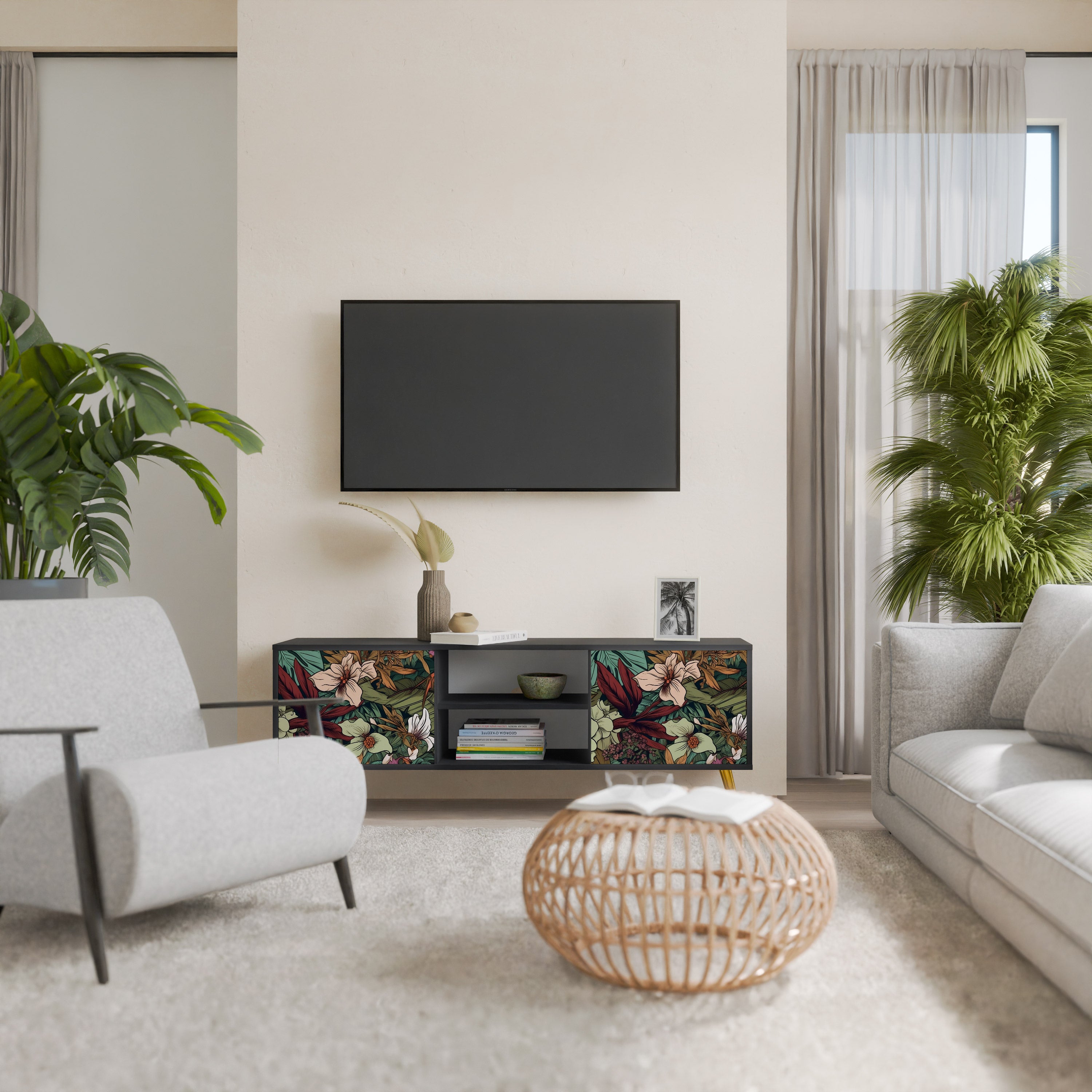 BOTANICAL EMERGENCE 2-dörrars TV-bänk i svart finish