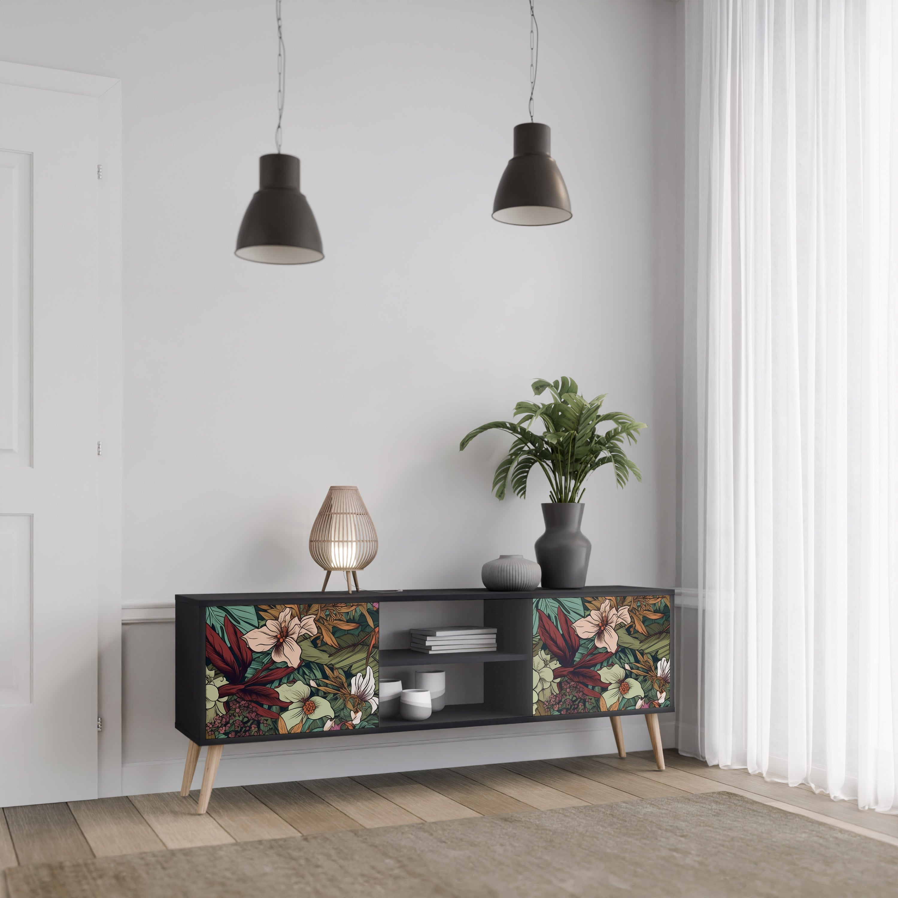 BOTANICAL EMERGENCE 2-dörrars TV-bänk i svart finish