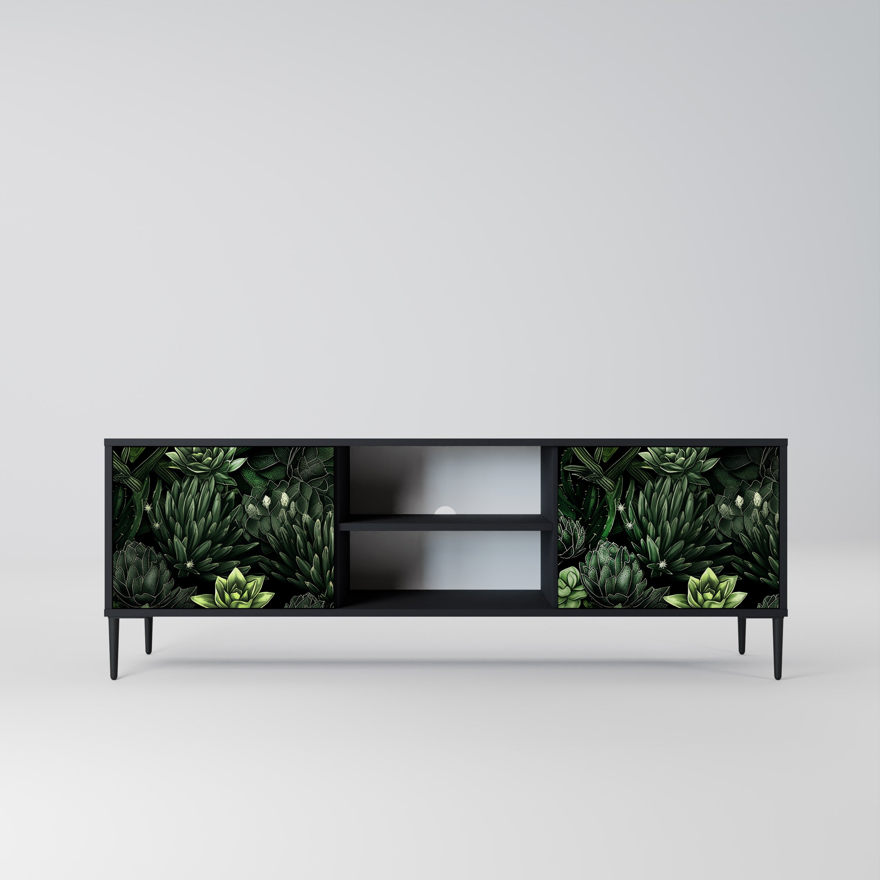 SUCCULENT JUNGLE 2-dörrars TV-bänk i svart finish