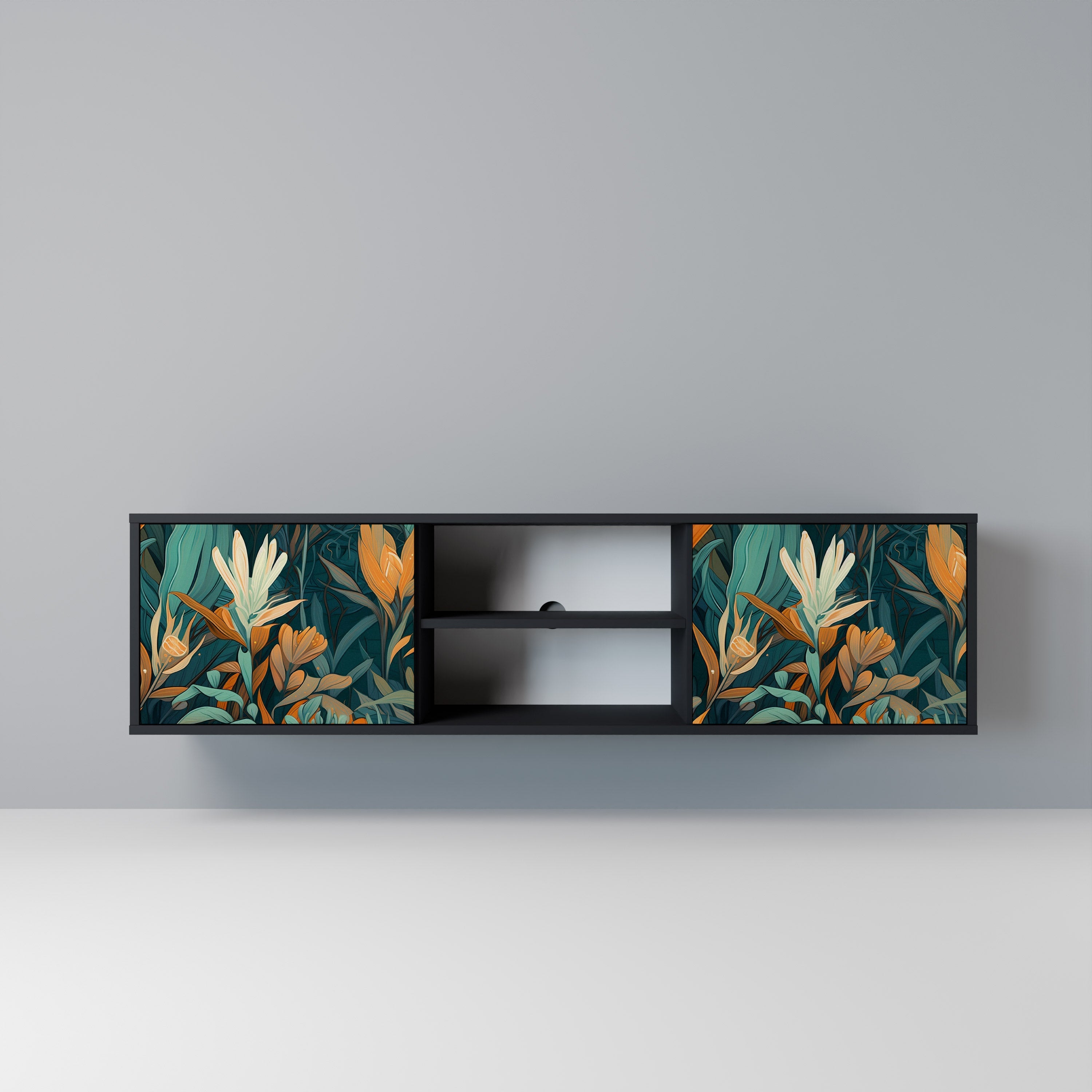 FLORAL SERENITY 2-dörrars TV-bänk i svart finish