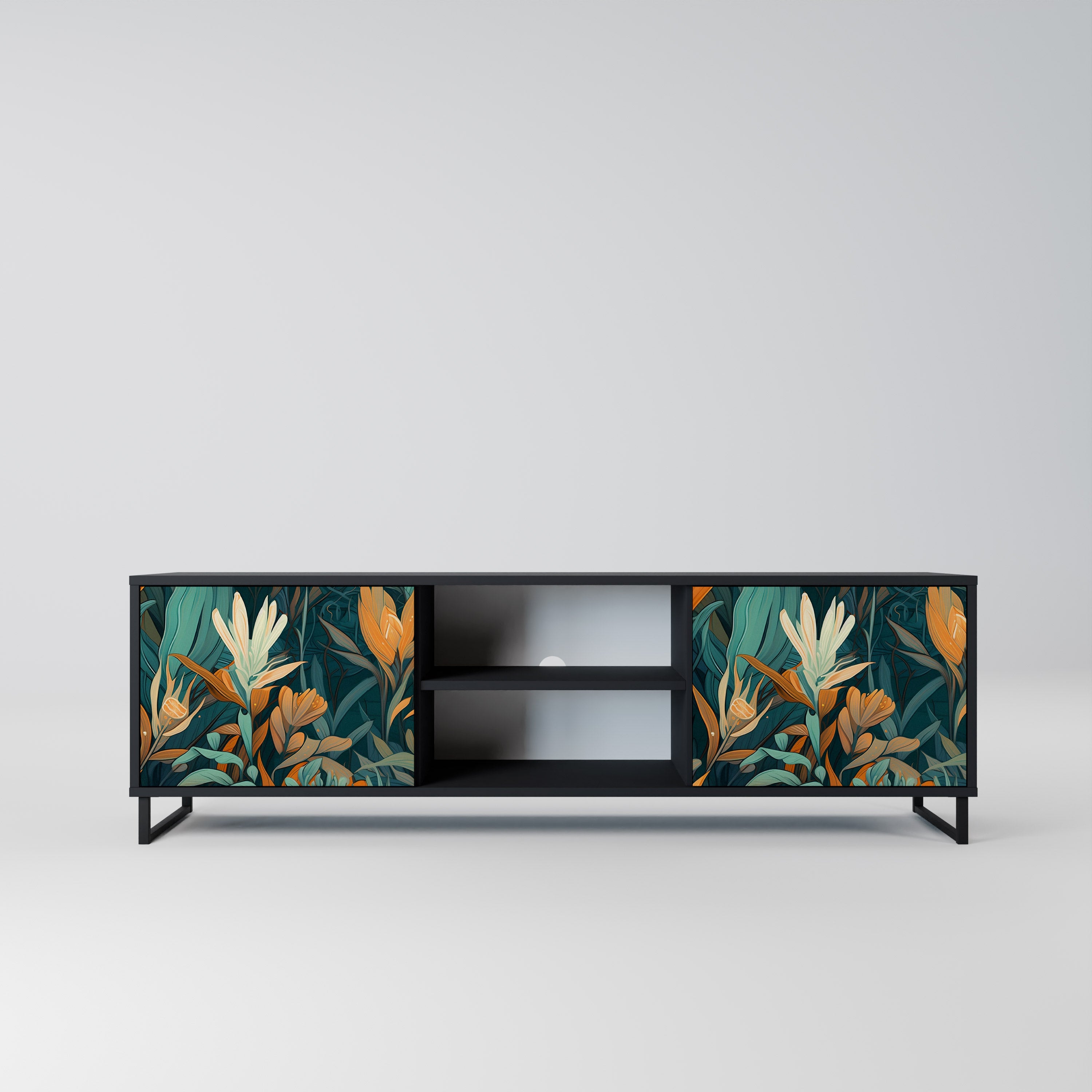 FLORAL SERENITY 2-dörrars TV-bänk i svart finish