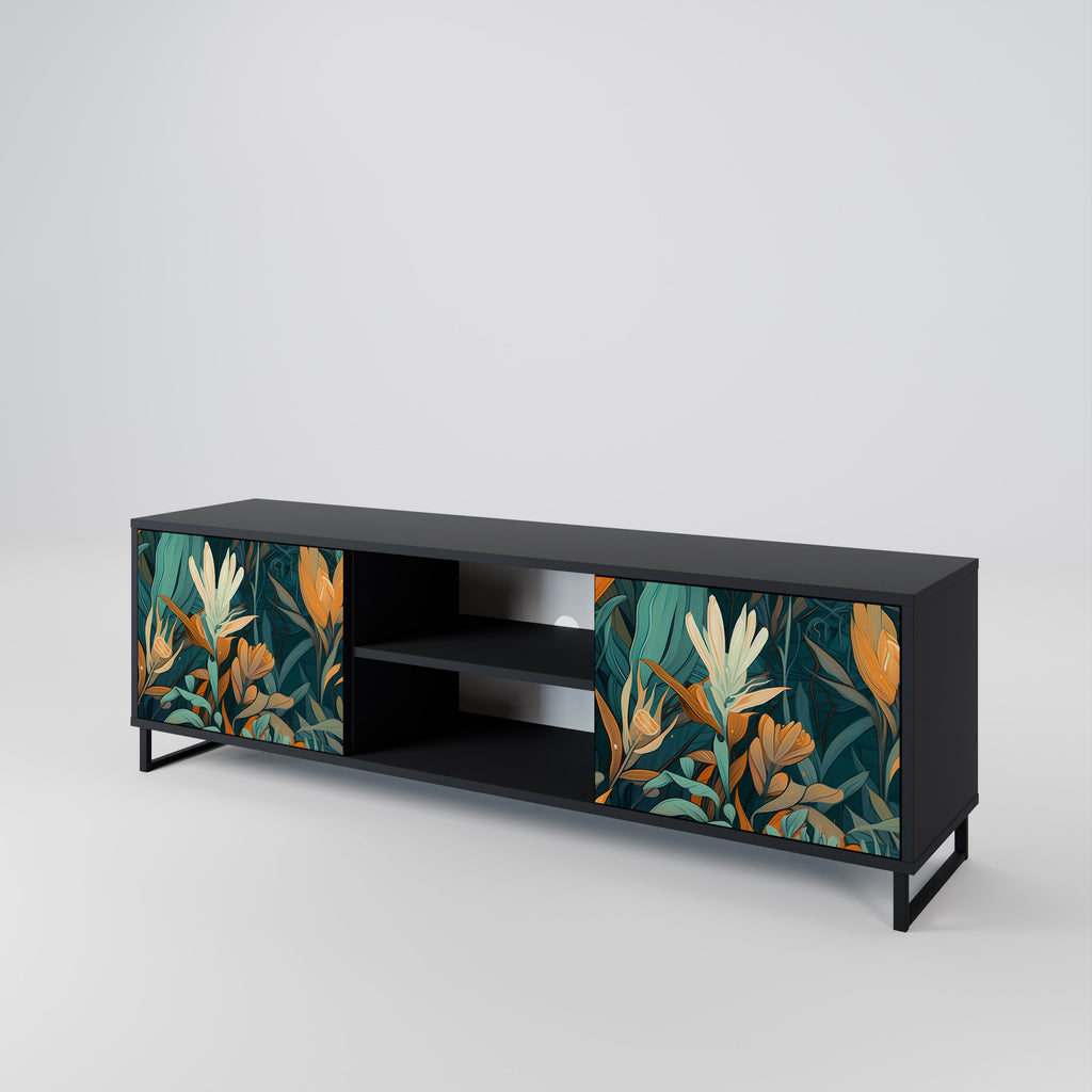 FLORAL SERENITY 2-dörrars TV-bänk i svart finish