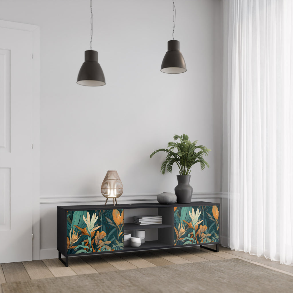 FLORAL SERENITY 2-dörrars TV-bänk i svart finish