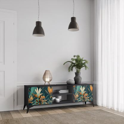 FLORAL SERENITY 2-dörrars TV-bänk i svart finish