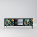 FLORAL SERENITY 2-Door TV Stand in Black Finish