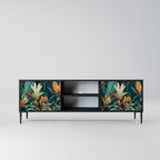 FLORAL SERENITY 2-Door TV Stand in Black Finish