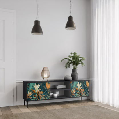 FLORAL SERENITY 2-dörrars TV-bänk i svart finish