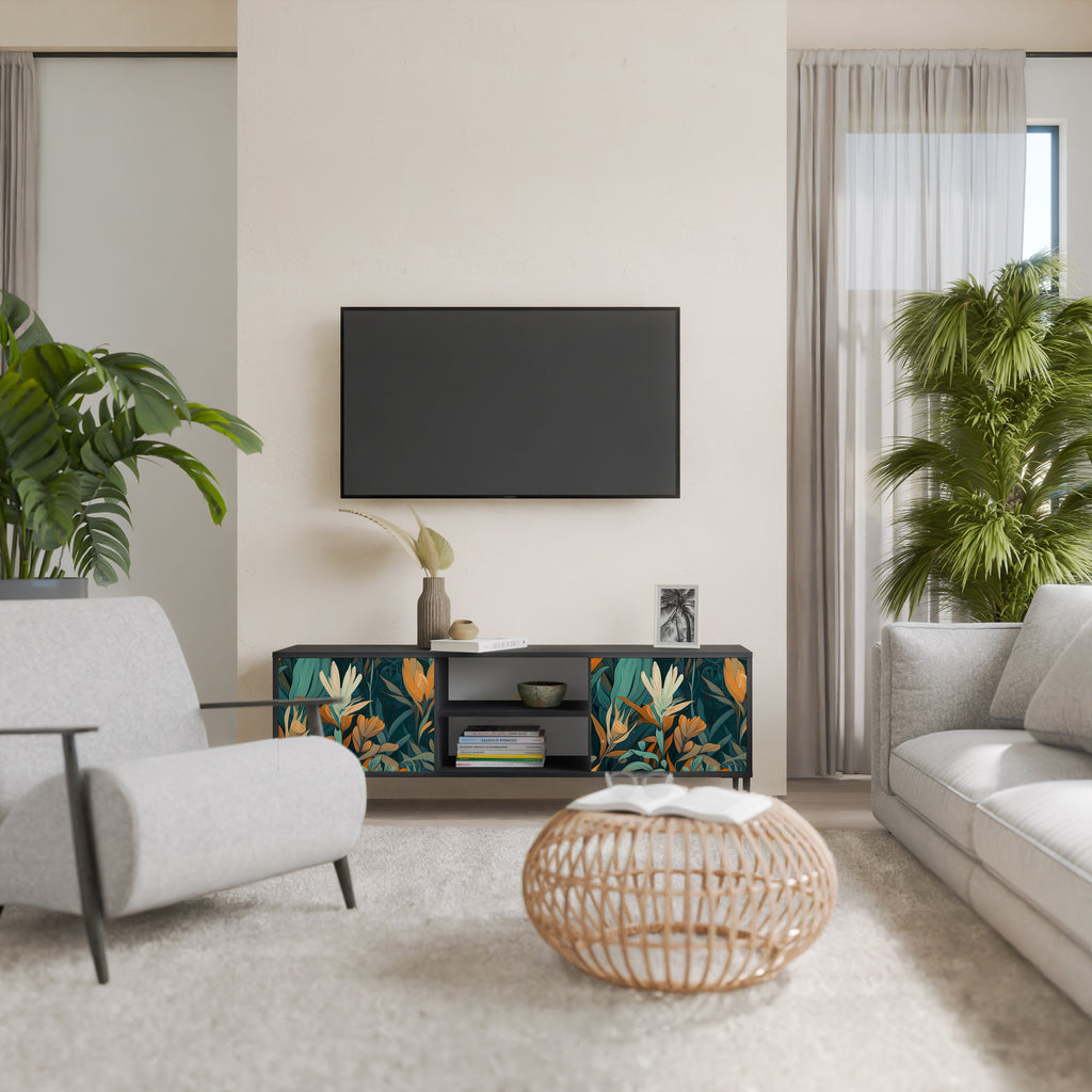 FLORAL SERENITY 2-dörrars TV-bänk i svart finish