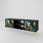 FLORAL SERENITY 2-Door TV Stand in Black Finish