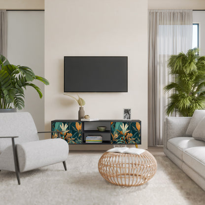 FLORAL SERENITY 2-dörrars TV-bänk i svart finish
