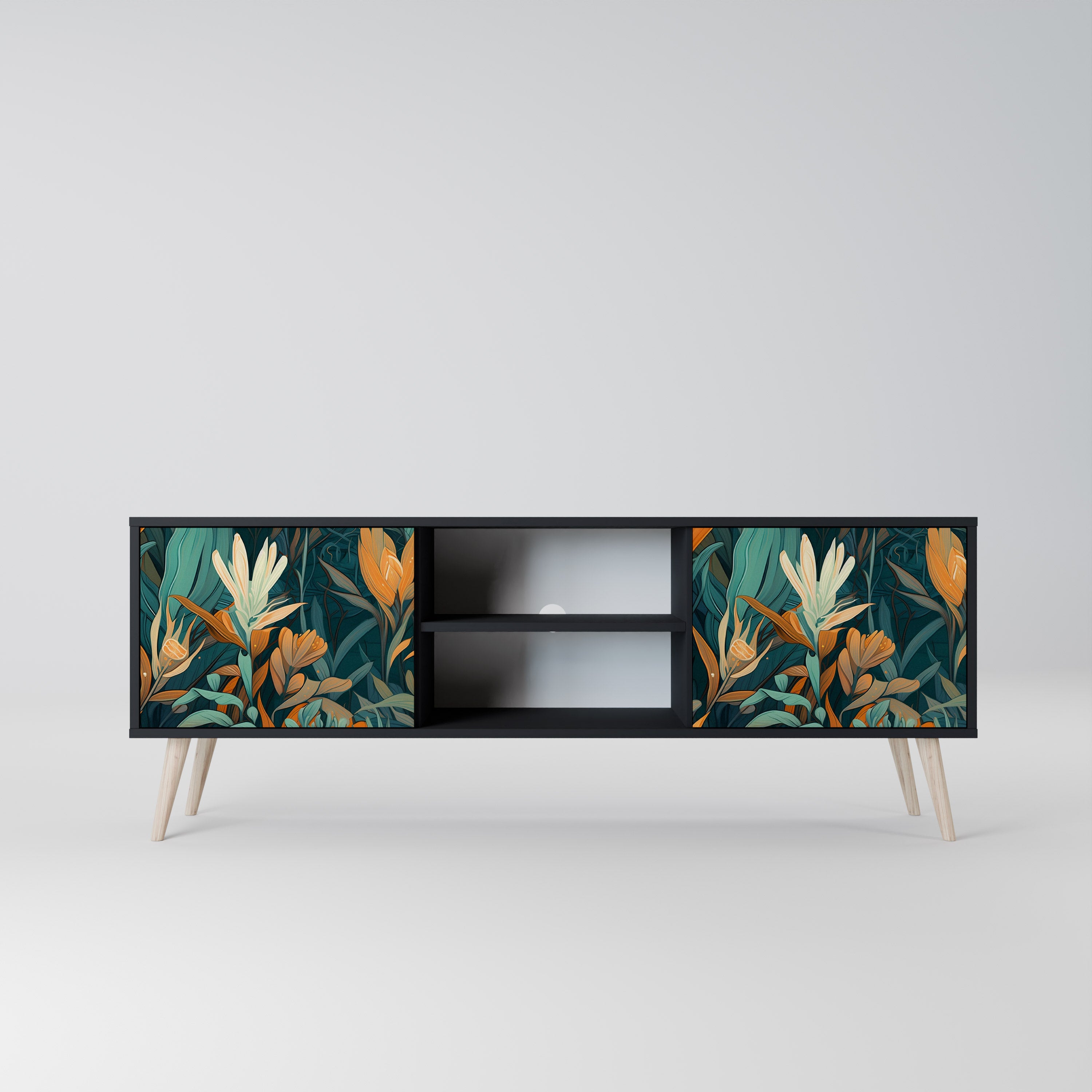 FLORAL SERENITY 2-dörrars TV-bänk i svart finish