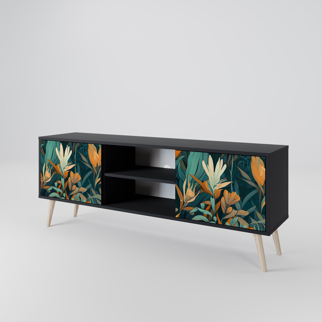FLORAL SERENITY 2-dörrars TV-bänk i svart finish
