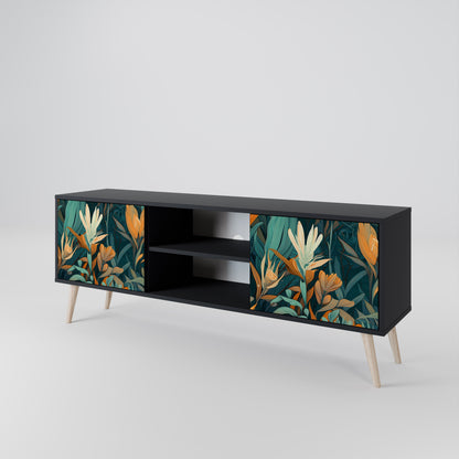 FLORAL SERENITY 2-dörrars TV-bänk i svart finish