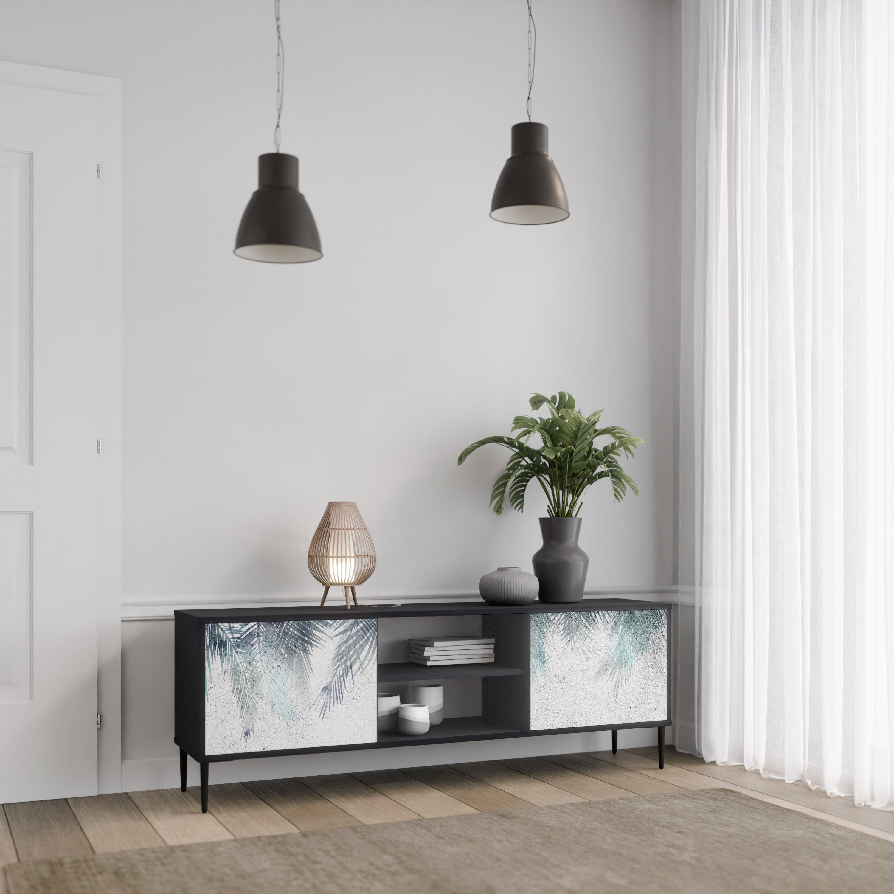 PALM VEIL 2-dörrars TV-bänk i svart finish