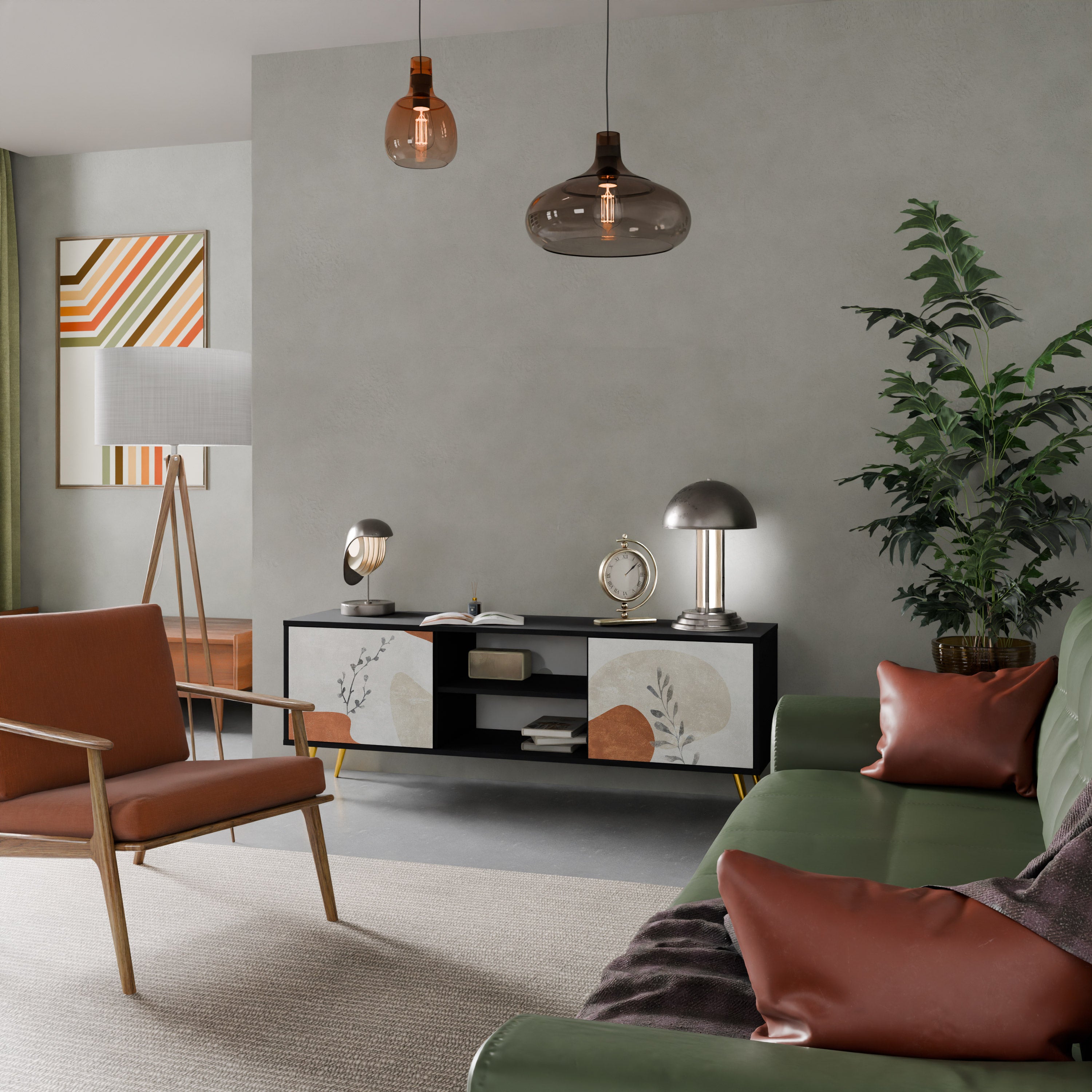 TRANQUIL TWIG 2-dörrars TV-bänk i svart finish