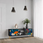 MIDNIGHT BLOSSOM 2-Door TV Stand in Black Finish