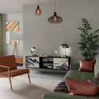 JAPANESE LANDSCAPE 2-Door TV Stand in Black Finish