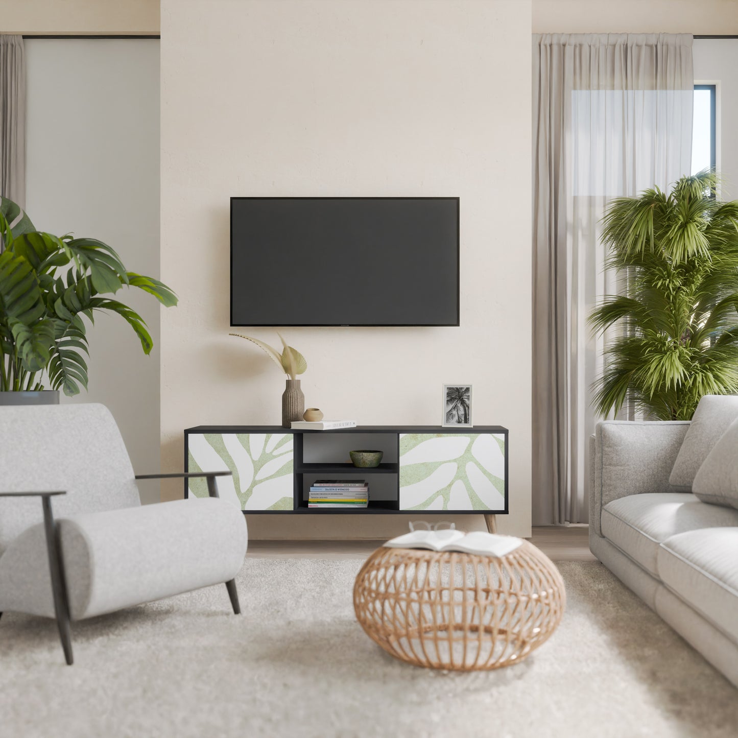 BOTANICAL SPARK 2-dörrars TV-bänk i svart finish