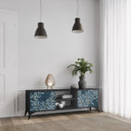 BLUE LEAVES 2-Door TV Stand in Black Finish