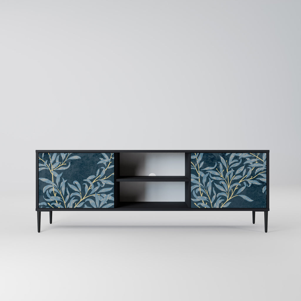 BLUE LEAVES 2-dörrars TV-bänk i svart finish