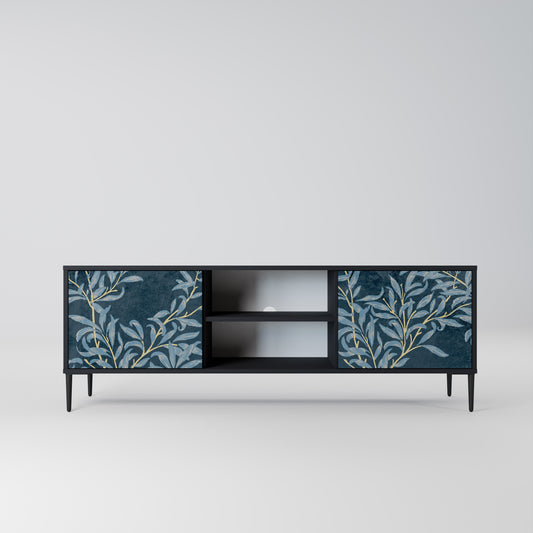 BLUE LEAVES 2-dörrars TV-bänk i svart finish