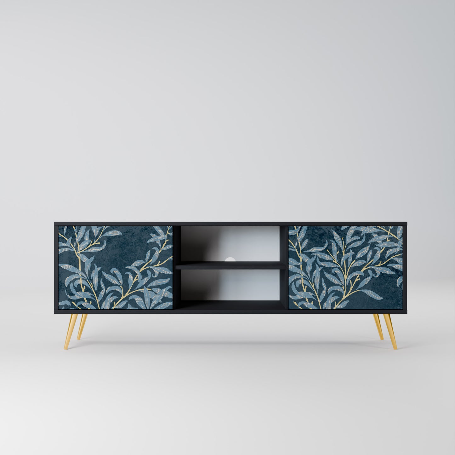 BLUE LEAVES 2-dörrars TV-bänk i svart finish