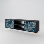 BLUE LEAVES 2-Door TV Stand in Black Finish