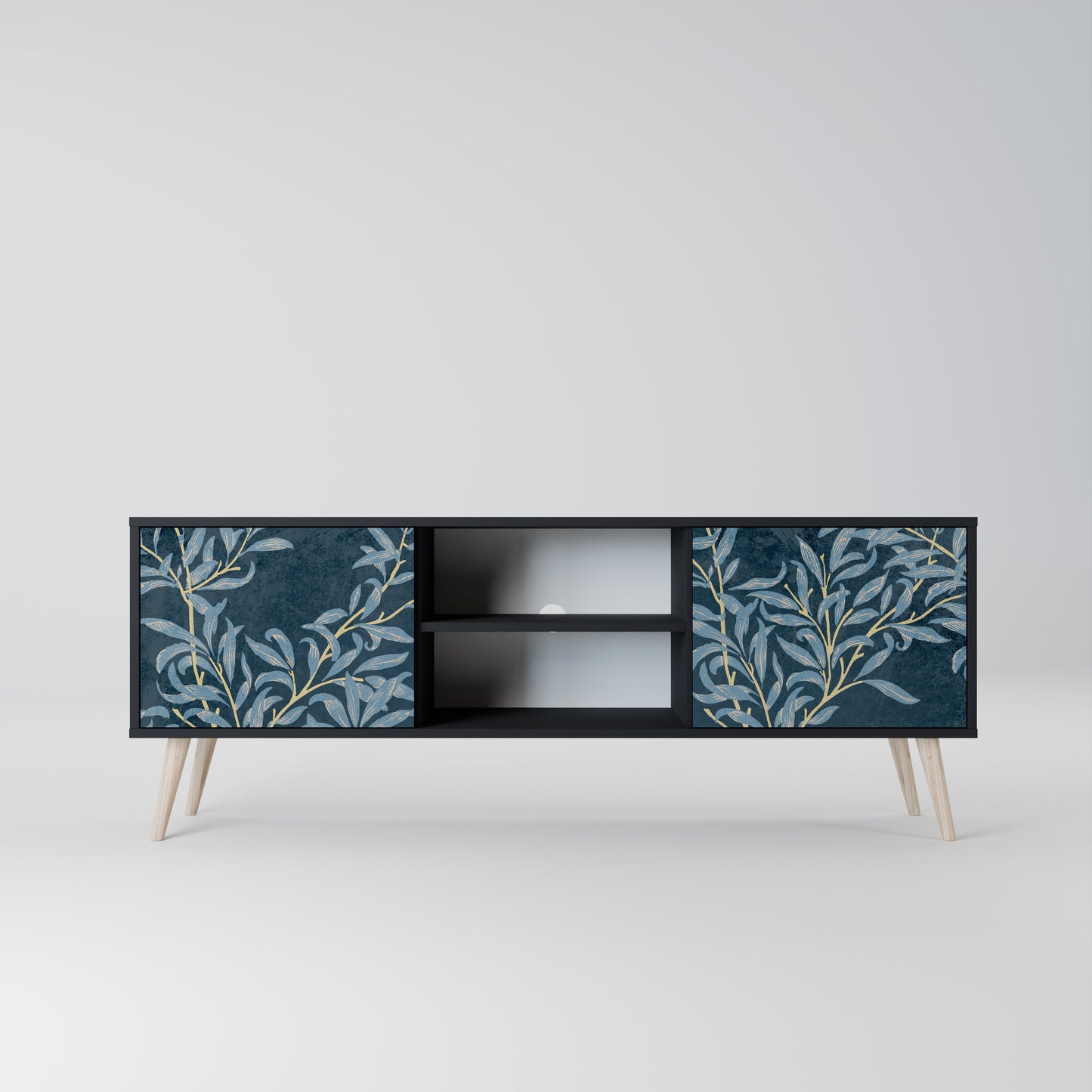 BLUE LEAVES 2-dörrars TV-bänk i svart finish