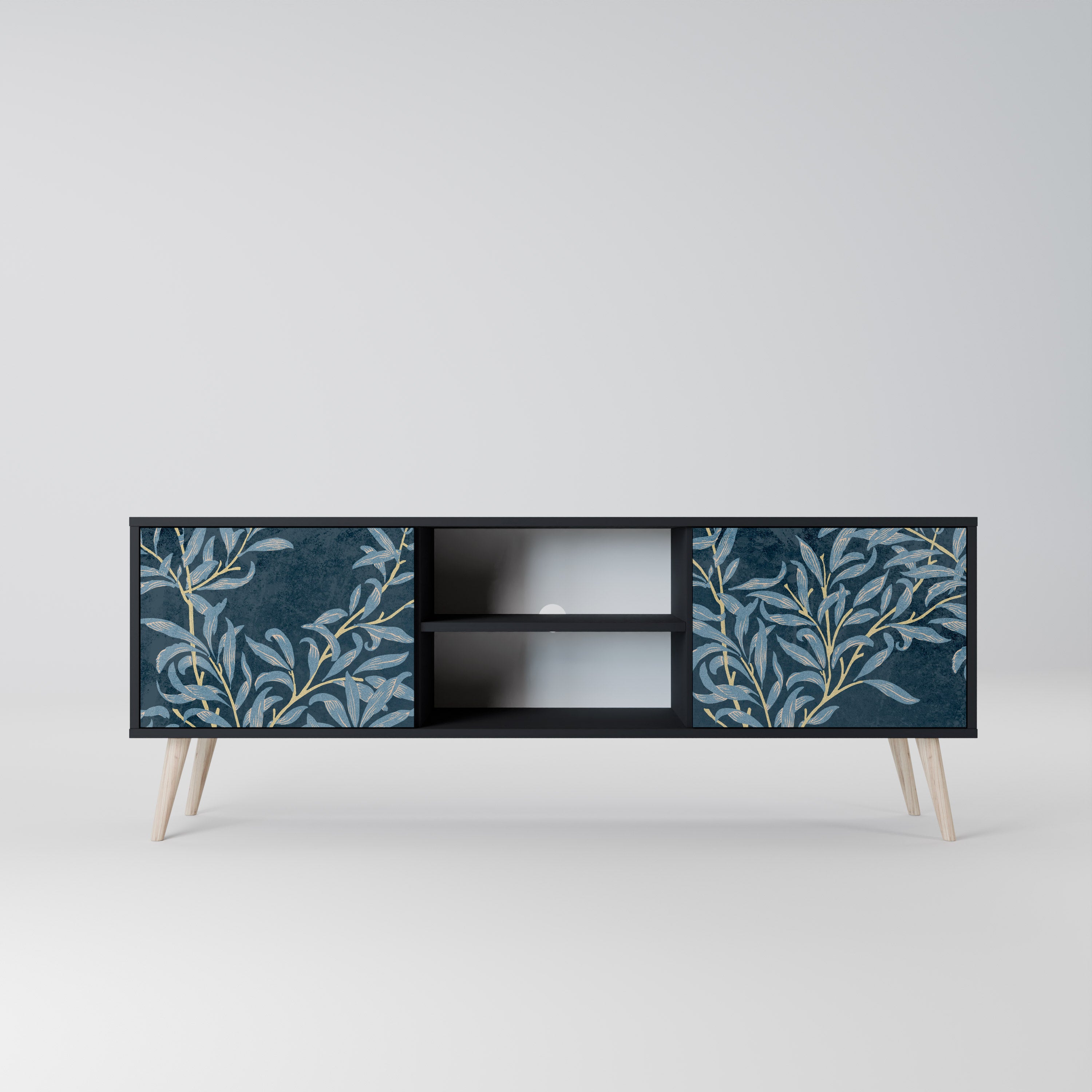 BLUE LEAVES 2-dörrars TV-bänk i svart finish