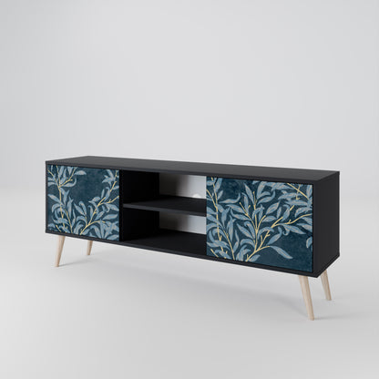 BLUE LEAVES 2-dörrars TV-bänk i svart finish