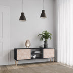 LEAVES ON BEIGE 2-Door TV Stand in Black Finish