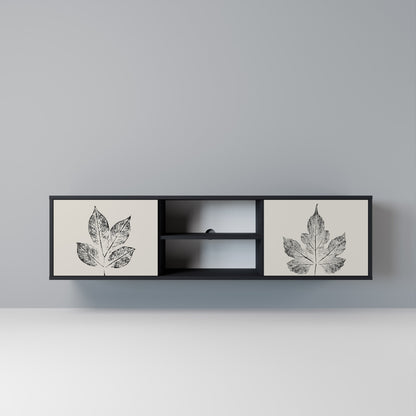 LEAFY STAMPS 2-dörrars TV-bänk i svart finish