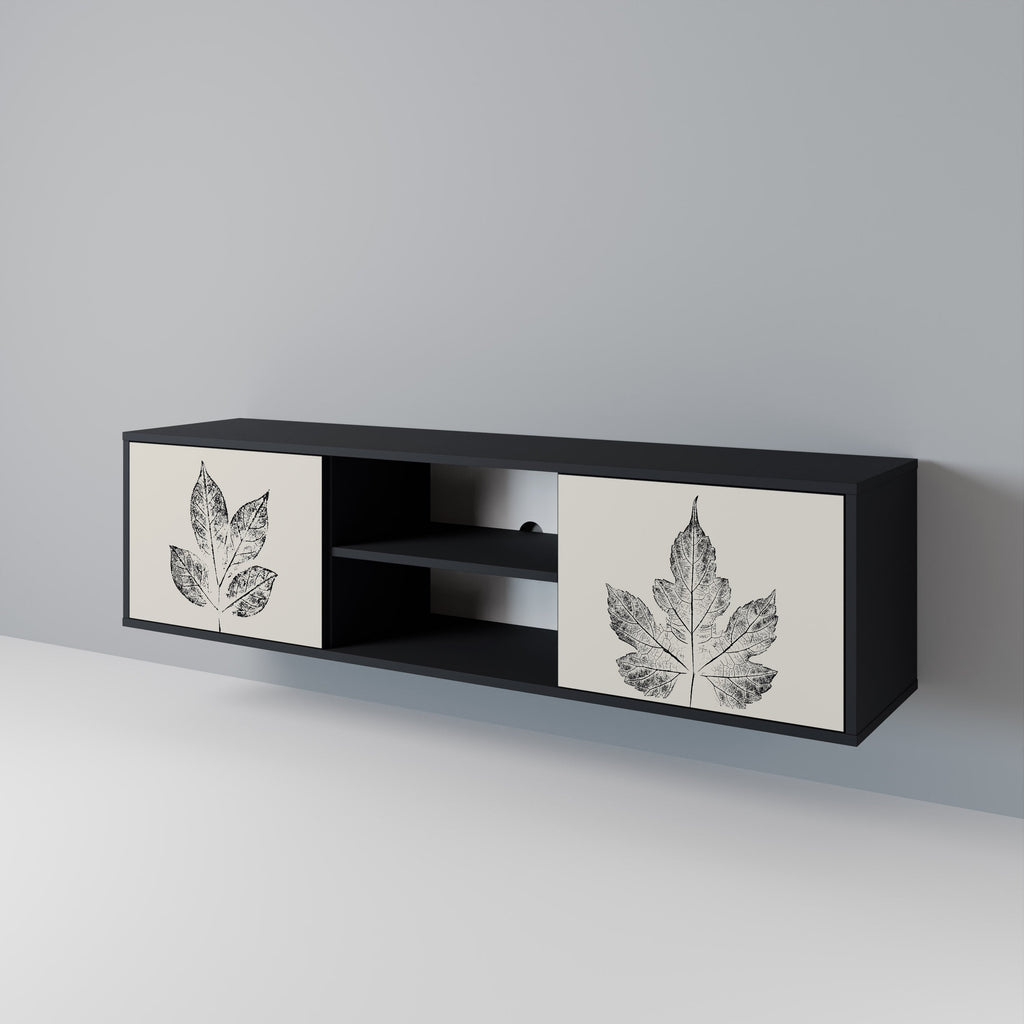 LEAFY STAMPS 2-dörrars TV-bänk i svart finish