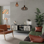 LEAFY STAMPS 2-Door TV Stand in Black Finish